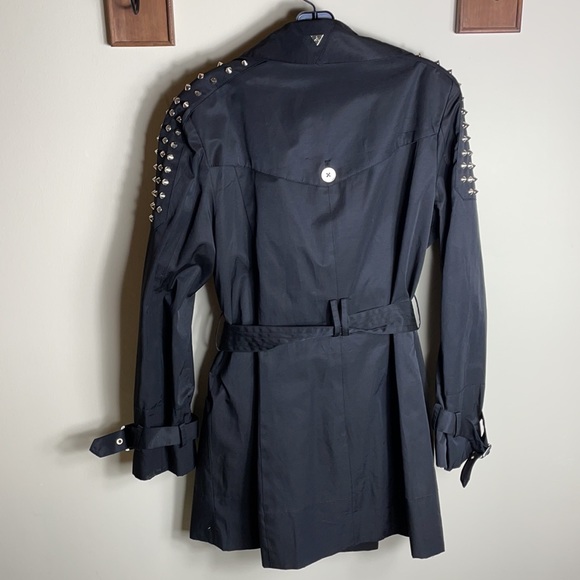 Sam Edelman Studded Shoukder Black Trench Coat - Picture 7 of 8